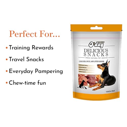 Image of PETS EMPIRE O'Dog Chicken, Duck and Liver Kabobs Stick, Healthy Dog Treats, Chewy Dogs Sticks for Training and Feeding, Made with Real Chicken, Duck, Non-Vegetarian Snacks for Dogs, Puppies - 100g