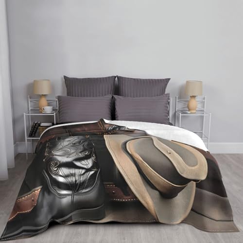 Couverture en flanelle douce ambiance cocooning avec motif cowboy noir