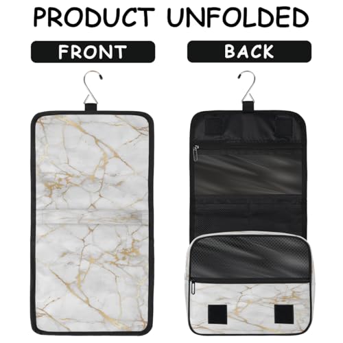 Travel Toiletry Bag for Women & Men Abstract Rose Gold Marble Hanging Cosmetic Organizer Portable Waterproof Makeup Case Make Up Bag with Compartments Travel Essentials for Bathroom Shower3