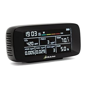 Asani Indoor Air Quality Monitor – 9-in-1 Portable Use for Home, Office – Detects 8 Major Air Pollutants Including CO2, VOC Sensor, Formaldehyde Tester – Room Temperature and Humidity Meter