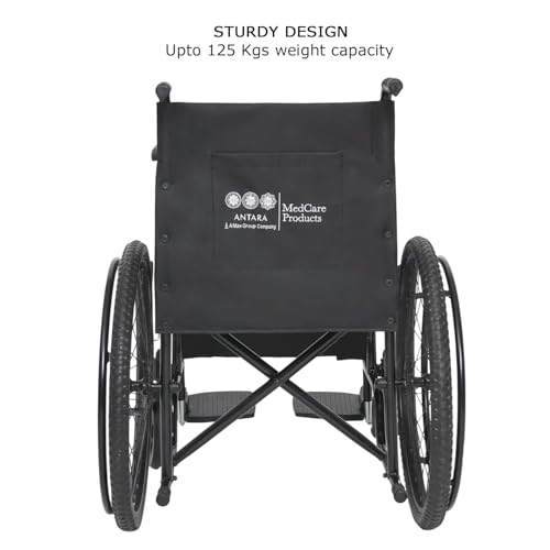 Image of Antara AGEasy (Max Group) Foldable Wheelchair for Old people, Adults & Patients | Sturdy Frame, Lightweight, Wide Seat, Spoke Wheels, Adjustable Footrest and Seatbelt for Safety (WheelAssist - Black)