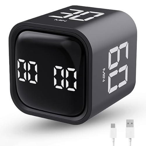 Productivity Timer Flip Gravity Sensor Cube Timer Countdown & Countup,Mute & Vibrate & Sound,5/10/30/60min & Custom Timing, Perfect for ADHD,Work,Learning,Kitchen Cooking