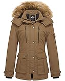 Wantdo Women's Puffy Thickened Parka Coat with Removable Fur Hood (Khaki, Small)