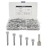 51pcs M6.3 Stainless Steel Self Tapping Hex Head Screws Full Thread Metal Roofing Drill Bolts External Hexagonal Dovetail Self Drilling Tail Screws, with Nut Setter, Washers(5 Sizes)