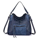 Realer Handtasche Damen Shopper Leder Umhängetasche Mittel Schultertasche Frau Elegant Henkeltasche Hobo Taschen mit Abnehmbar Schulterriemen Blau