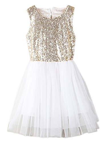stylesilove Toddler Kids Gold Sequin Tulle Sleeveless Flower Girl Dress (120/3-4 Years)
