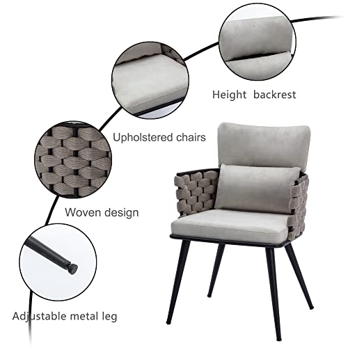 Bfz Mid-Century Modern Dining Chairs Set Of 6, Handmade Woven Kitchen Chairs, Upholstered Velvet Dining Chairs With Metal Legs For Kitchen, Dining Room, Living Room #TOP2