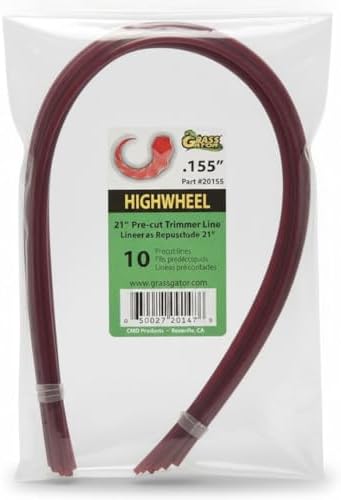 Grass Gator 20155A Pre-Cut Red Trimmer Line, 0.155-Inch x 21-Inch (10-Count) | Heavy Duty Commercial Grade Replacement for Walk Behind String Mowers & Gas Trimmers