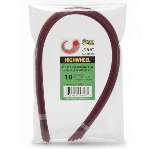 Grass Gator 20155A Pre-Cut Red Trimmer Line, 0.155-Inch x 21-Inch (10-Count) | Heavy Duty Commercial Grade Replacement for Walk Behind String Mowers & Gas Trimmers