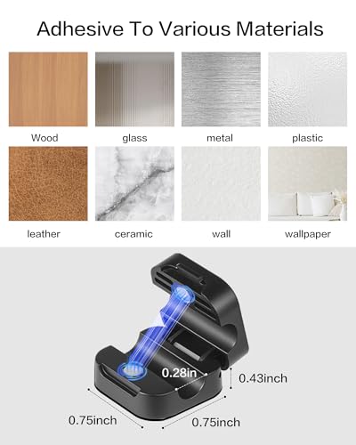 10 Pack Clips de Gestión de Cables para Escritorio con Adhesivo Fuerte, Organizador Magnético para Cables de Carga de Teléfono, Fácil de Abrir, para Escritorio, Pared, Oficina, Coche, Mesita de Noche (Negro) miniatura 3