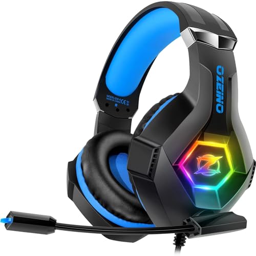 Ozeino Gaming Headset for PS4 PS5 PC,PS4 Headset with Microphone 3D Surround Sound Headphones Noise Cancelling RGB Lights