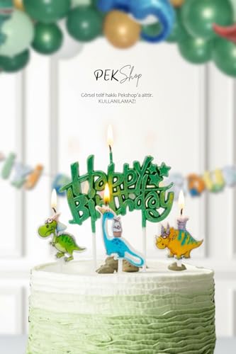 Dinozor Temalı Happy Birthday ve Ayıcık Temalı Doğum Günü Pasta Mum Seti, 3'lü