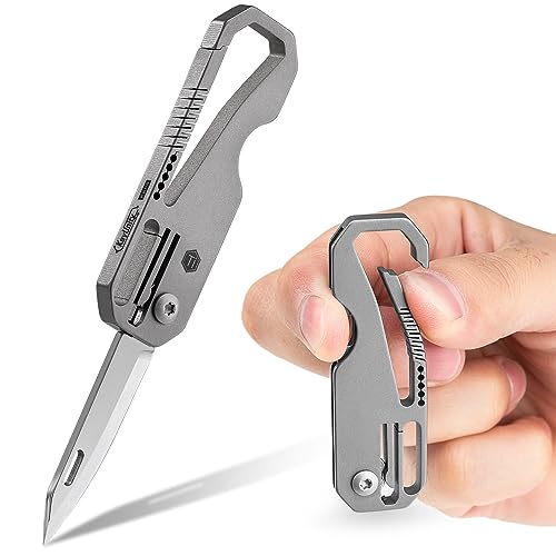 KeyUnity KK08 Ti Folding Knife, Carabiner Handle, 1.69-Inch Blade, Gray