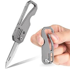 KeyUnity KK08 EDC Folding Knife-Titanium Pocket Utility Knife with Carabiner for Everyday Carry (KK08)