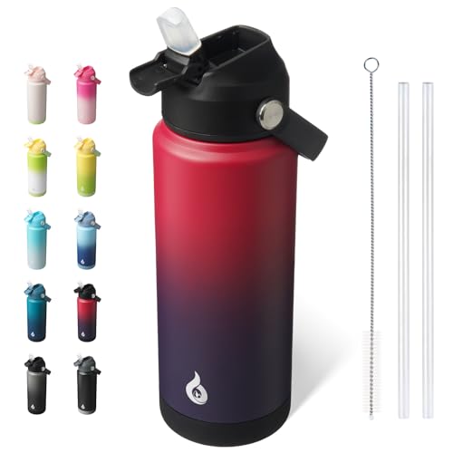 Image of BJPKPK Water Bottle with Straw Lid, 24oz Vacuum Insulated Water Bottles, Metal Stainless Steel Thermo for Sports, Travel, BPA Free Leak Proof Thermo, Cups, Flasks, Tumblers,Charming Red