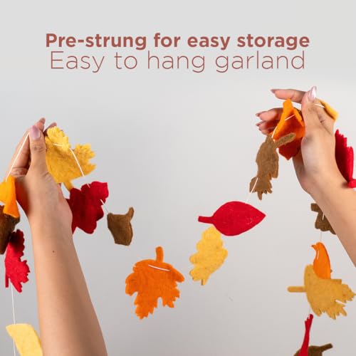 Image of Folkulture Fall Garland - 72 Inch | Fall Leaf Garland for Fall Decorations for Home, Mantle, Pottery Barn Decor | Cute, Premium Wool, Pre Strung Autumn Leaves Felt Garland for Wall Decor, Thanksgiving