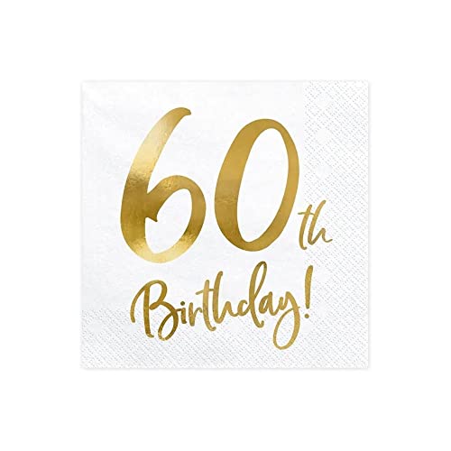 Serviettes en papier 60 ans or 33x33 cm pour anniversaire et communion