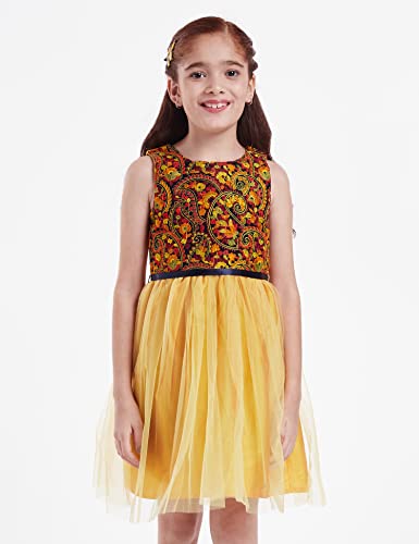 Image of A.T.U.N. (All Things UBER Nice) Girl's Skater Knee Length Embroidered Sleeveless Stylish Party Dress