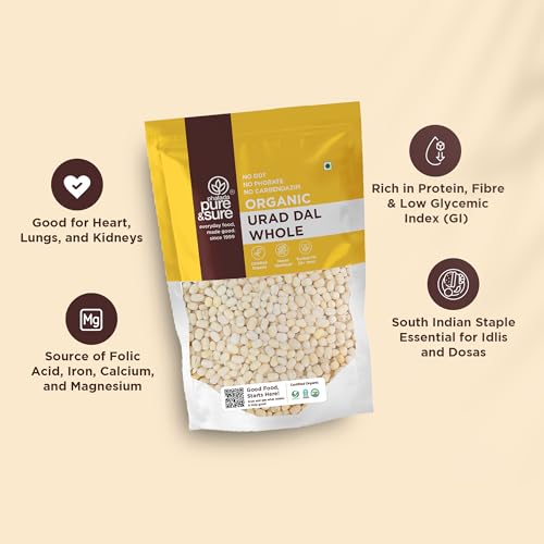 Image of Pure & Sure Organic White Urad Dal Whole 500gm | 100% Natural Sabut Urad | Certified Organic | Rich in Protein, Iron & Fiber | No Chemicals & Additives
