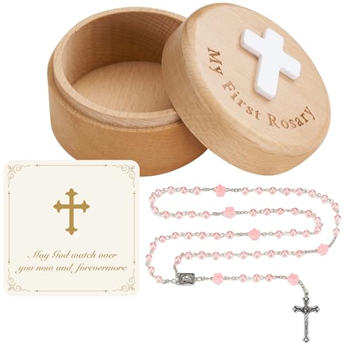 Image of NORBU Baptism Gifts for Girl, My First Rosary with Ceramic Keepsake Box, Rosary for Kids, First Communion & Baby Dedication Gifts for Newborn Baby Boys Catholic Christening Gift