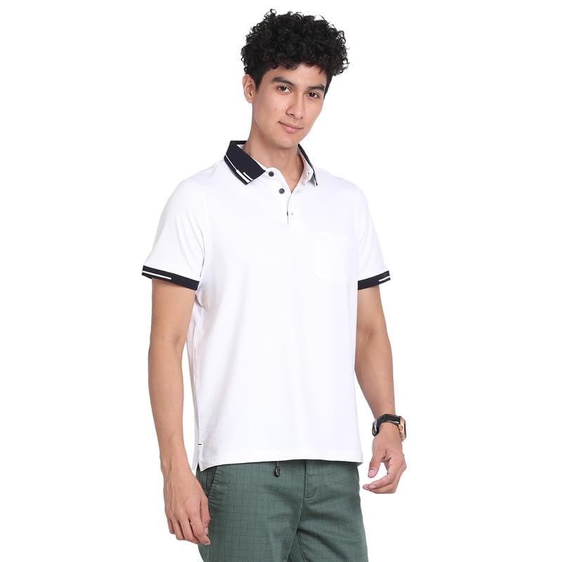Image of Turtle Men Cotton Stretch White Plain Polo Neck Half Sleeve Casual T-Shirt