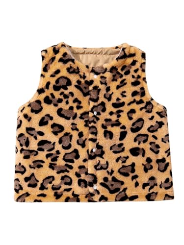 Hedmy Girls Boys Leopard Print Vest Cute Style Outwear Press Buttons Jackets for Kids