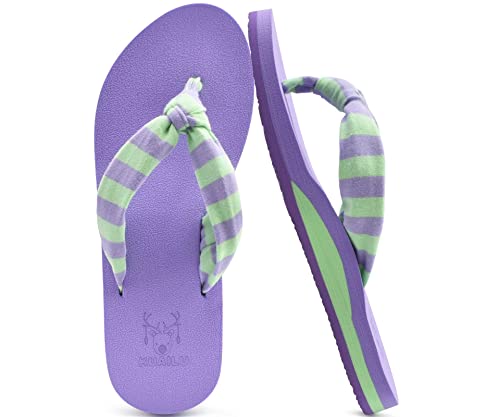 KuaiLu Flip Flops for Women with Arch Support Yoga Mat Comfortable Summer Beach Walking Thong Cushion Sandals Slip On Indoor Outdoor Purple Size 9 - 9