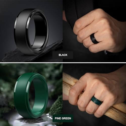 Image of Egnaro Men's Silicone Wedding Rings: Classic Black Step Edge Rubber band 10mm Wide 2.5mm Thick- Hypoallergenic for Gym /Outdoor /Gift(1 /4 /7 Variety Pack with Half Size)