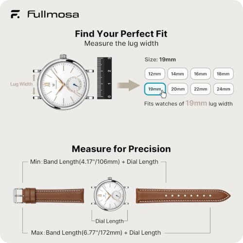 Image of Fullmosa Watch Band, Quick Release Leather Watch Strap Compatible with Samsung Galaxy Garmin for Men Women, Replacement Bands Width 12mm 14mm 16mm 18mm 19mm 20mm 21mm 22mm 24mm