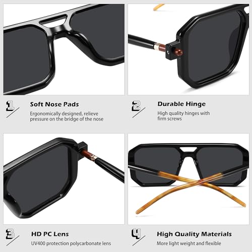 COASION Vintage 70s Square Aviator Sunglasses Women Men Trendy Retro Frame UV400 Sunglasses3