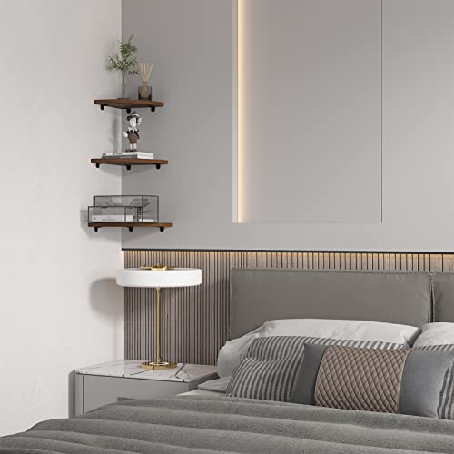 Wiftrey Wall Mount Floating Corner Shelves Set Of 3, Hanging Rustic Wall Storage Corner Shelf For Bedroom, Living Room, Bathroom, Kitchen #TOP7