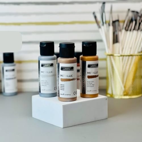 Image of 8 Metallic Acrylic Paint Set (60ml Each) | Rich Shimmer Artist Colours | Non-Toxic, Lightfast & Fast Drying Acrylic Paints for Canvas, Wood, Ceramic, Fabric, Metal, Rock Painting, DIY Art & Craft (Metalic Acrylic Paint 8 Piece Set)