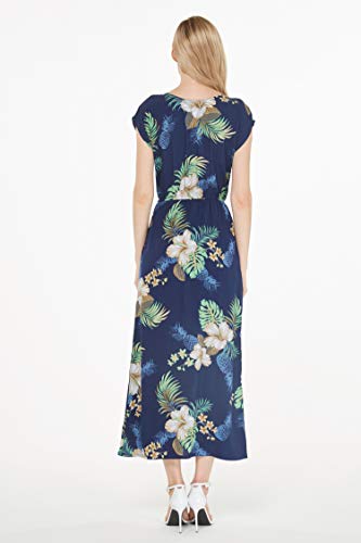 Matchable Hawaiian Luau Mother Daughter Women Cap Sleeve Dress or Girl Round Neck Dress in Pineapple Garden Navy4