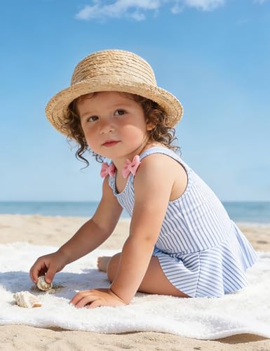 Image of oklady Toddler Swimsuit Girls One Piece Ruffled Girls Bathing Suit Bow Strap Swimwear Size 12M-4T
