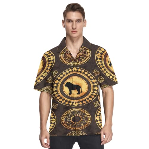 Chemise Hawaïenne Homme Décontractée Manches Courtes Boutonnée d'Été Plage Animaux Cercles Dorés