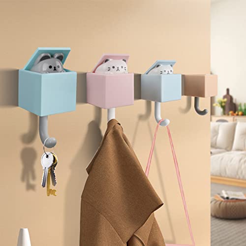 Zxapjjd 4 Pcs Cute Wall Hook Creative Adhesive Coat Hooks, Cat Key Holder Hook For Hanging Bag Hat Towel Backpacks Bag Home Storage Utility Wall Hanging Decorations #TOP1