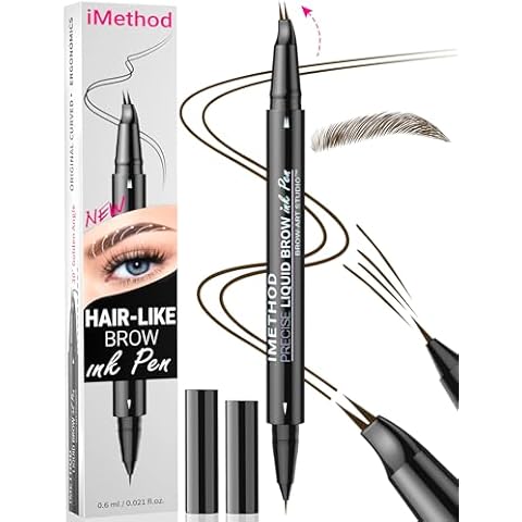 iMethod Curved Eyebrow Pen - Eyebrow Pencil, Brow Pencil 2-in-1 Dual-Ended Microblading Eyebrow Pen with Micro-Fork-Tip and Precise Brush-Tip Create Natural Hair-Like Brows, Last All-Day, Dark Brown Cover