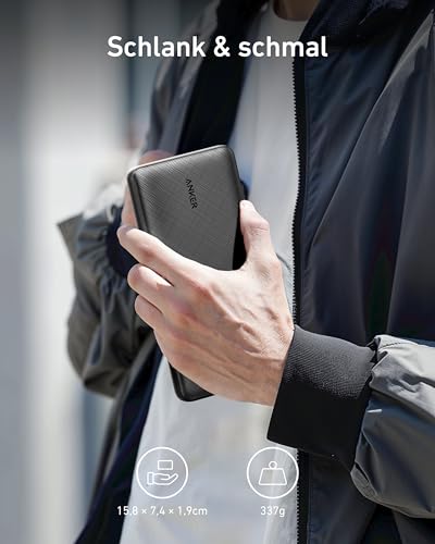 Anker portables Ladegerät, 325 Power Bank (PowerCore Essential 20K), 20.000mAh Akkupack mit PowerIQ-Technologie, USB-C-Eingang und -Ausgang für iPhone 15 Modelle, Galaxy S23, AirPods, und mehr – Bild 3