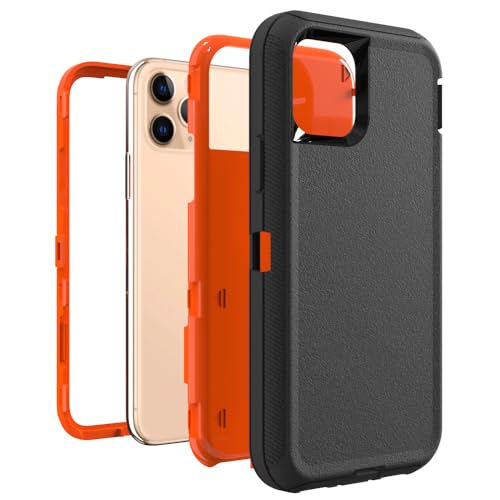 Image of Case for iPhone 11 Pro Max, Heavy-Duty Tough Rugged Shockproof Drop Protective Cover Phone Cases, Black+Orange