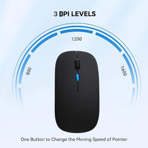Image of WREANU Wireless Bluetooth Mouse, Rechargeable Laptop Mice, Silver | LED Lights, Dual Mode(BT5.2 & 2.4G Portable USB Receiver) Silent Slim Computer Mouse for Laptop /iPad /Tablet /Computer /Mac