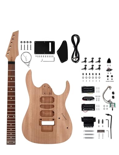 Fistrock DIY Electric Guitar Kit Beginner Kit 6 String Right Handed with Mahogany Body Mahogany Neck Rosewood Fretboard Black Hardware Build Your Own Guitar JS Series.