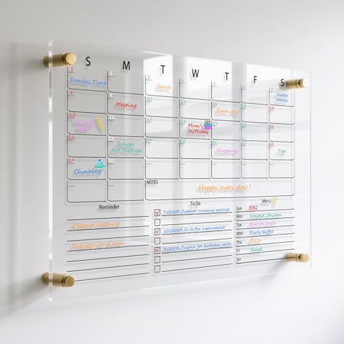IJIJIJ- 24×16” Clear Acrylic Calendar for Wall, Acrylic Wall Calendar Dry Erase Board, Reusable Monthly Whiteboard, Family Planner for Wall with 8-Color Markers, Perfect for Home, Office & Classroom