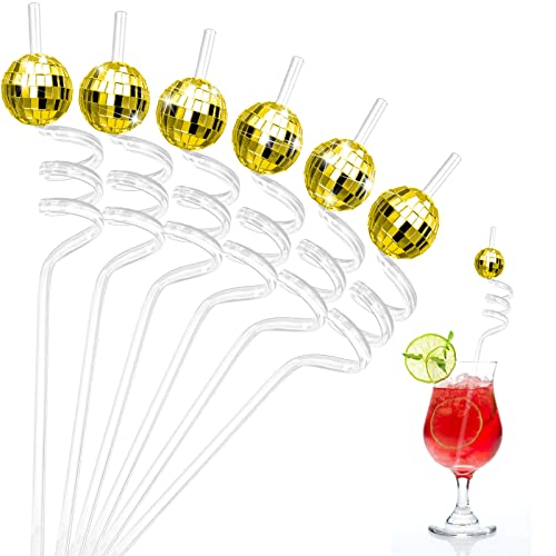 12 Pieces Mirror Disco Ball Straws 70S Disco Decorative Straws Mini Disco Straw Decor Disco Party Decorations For Dance Holiday Wedding Birthday Supplies (Gold) #TOP4