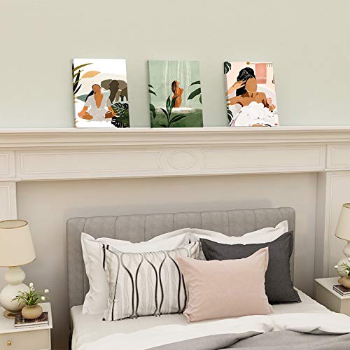 African American Woman Wall Art For Bathroom Boho Black Woman Wall Art Decor Modern Minimalist Black Woman Leaf Art Painting Fashion Black Woman Canvas Painting Pictures For Living Room Unframed #TOP3