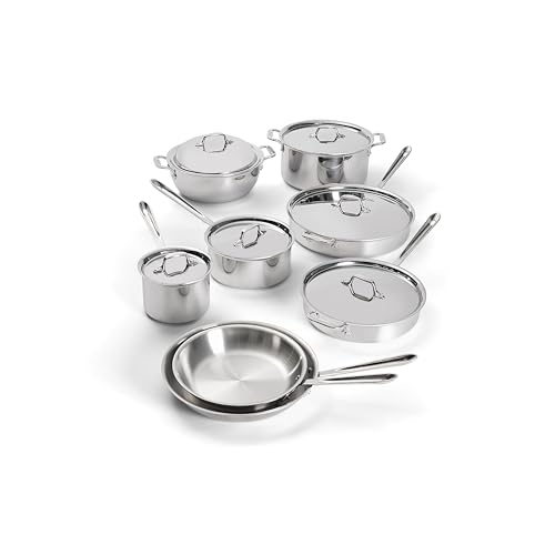 Image of All-Clad D3 3-Ply Stainless Steel Cookware Set 14 Piece Induction Oven Broiler Safe 600F Pots and Pans Silver