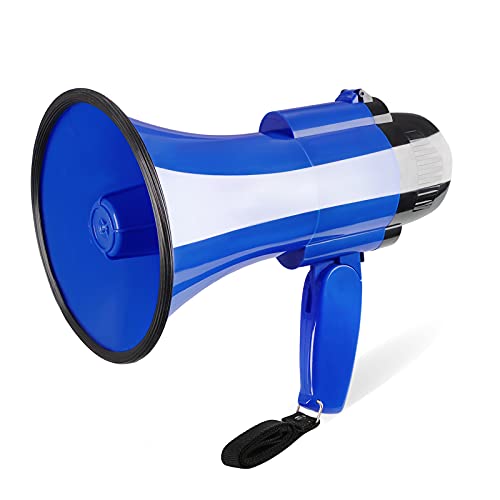 MGROLX Portable Megaphone Spearker/Bullhorn-with Built-in Siren/Alarm-Music-30 Watt Power & 800 Yard Range-Sliding Volume Adjustment-Powerful and Lightweight-ER46S (Blue, 6.3’’ x 10.0’’)