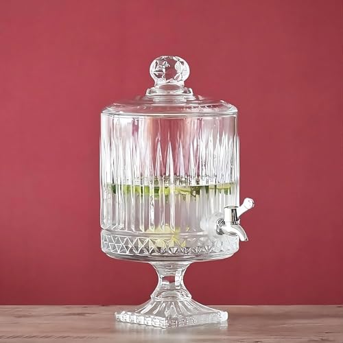 Image of 5 Liter Glass Beverage Dispenser with Tap, Cold Ice Drink Dispensers for, Water, Juice, Beer, Cocktails, Detox Drinks, Home & Restaurants, Office,Bar,Weddings Decoration,Party (VM-05)