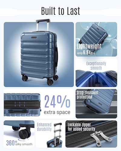 LIGHT FLIGHT Carry On Luggage 22x14x9 Airline Approved, Expandable Carry On Suitcases with Wheels, Lightweight Luggage, Durable Hard Shell 20 Inch Rolling Suit Case for Men Women Travel,Royal Blue - Image 3