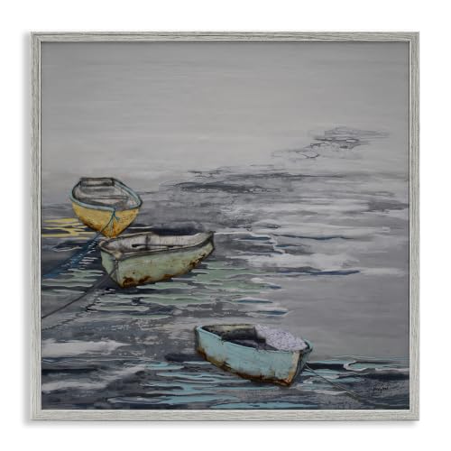 Three Rowboats Ocean Waves Collage, 17 x 17 Inch Framed Giclée Print
