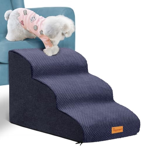Image of Topmart 3 Tiers Foam Dog Ramps /Steps,Non-Slip, Extra Wide Deep Dog Stairs,High Density Foam Pet Stairs /Ladder,Best for Older Cats,Small Pets,Blue | High Density Foam Pet Stairs /Ladder,Best for Older Dogs,Cats,Small Pets